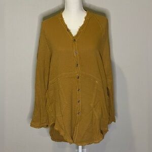 Mustard xs oversized shirt. Can be worn as a dress as well. Cute with thigh boot